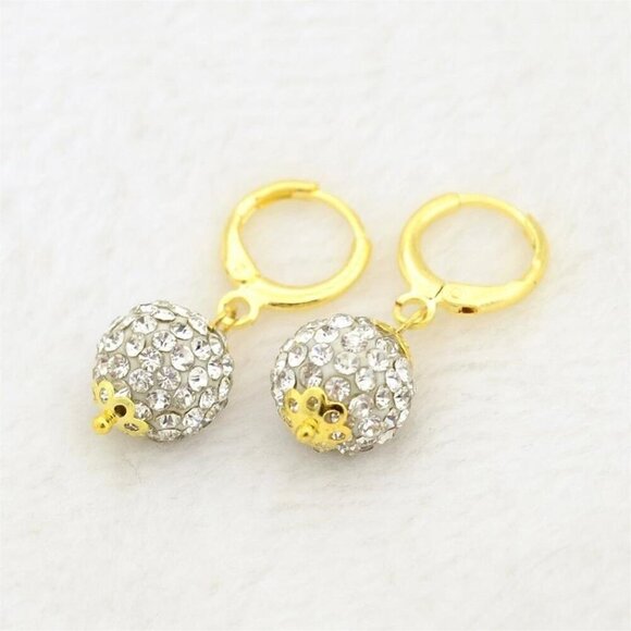 Elegant Crystal Austrian Crystal Ball Dangle Clear and Gold Earrings - Picture 1 of 2